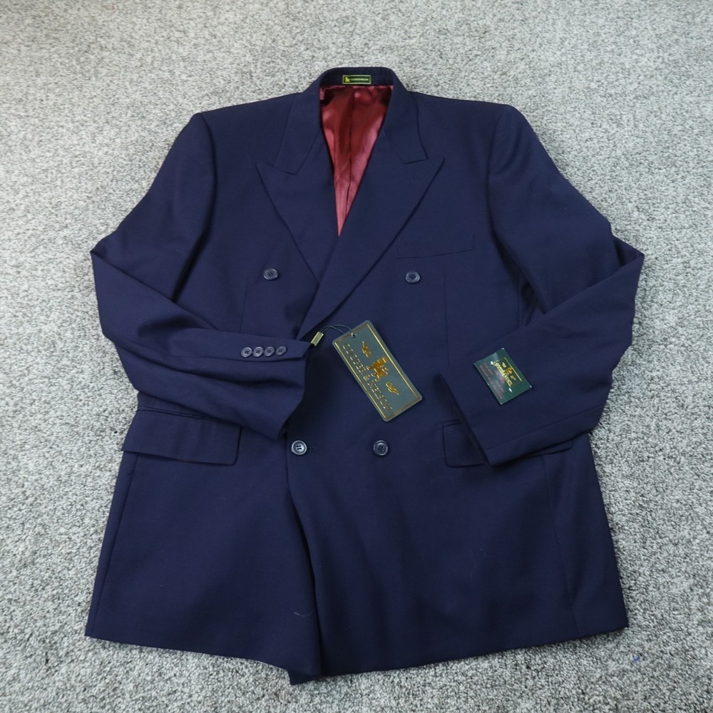 NEW Cooper Nelson Blazer Mens 44L Navy Blue Double Breasted Suit Coat Top Jacket